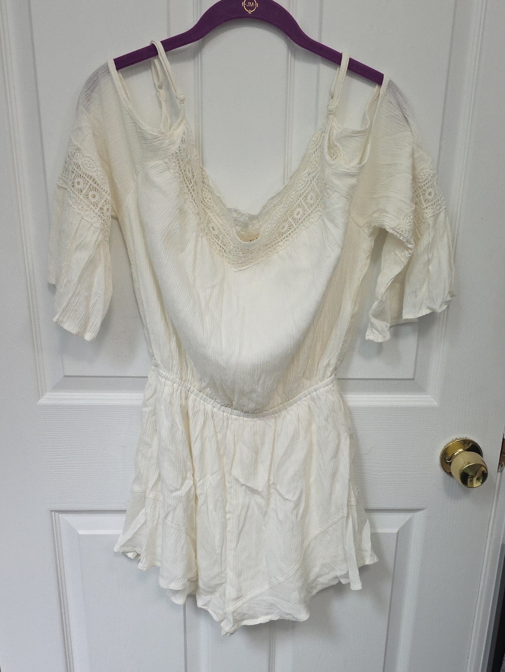 ILLA ILLA Cream Lace-Trim Off-Shoulder Romper